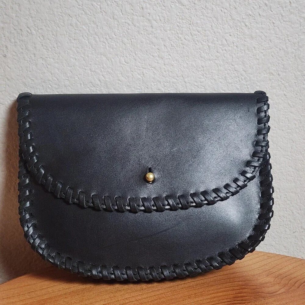 Madewell Belt Bag Fanny Pack Womens Small Black Leather Whipstitch Adjustable